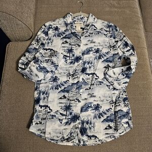 Cynthia Rowley Coastal Linen Blue White Natural Buttom Casual Top Small